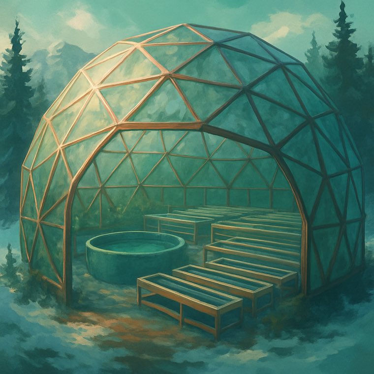 Planning the layout inside an empty greenhouse dome