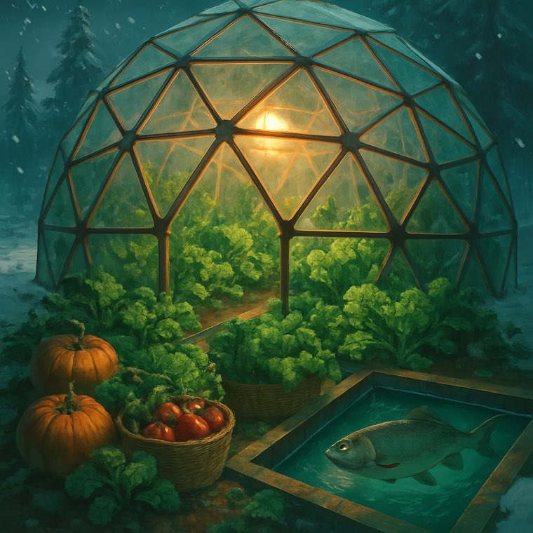 A winter harvest of vegetables and fish inside the dome